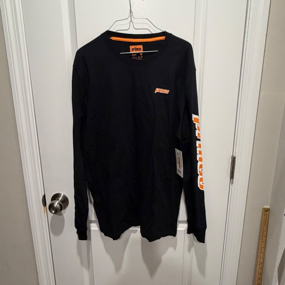 Prince Mens Long Sleeve T-Shirt Graphic Sleeve Logo Black Large NWT